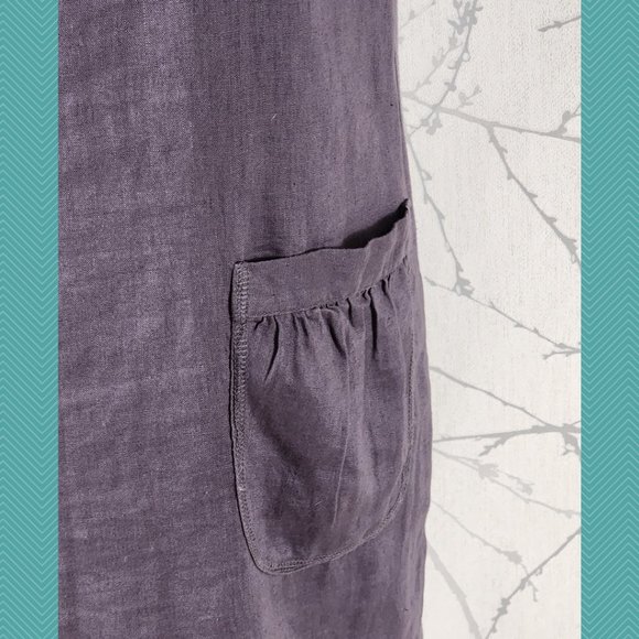 Blu9 Purple 100% Linen Midi Shift Dress w/ Pockets - Picture 2 of 5